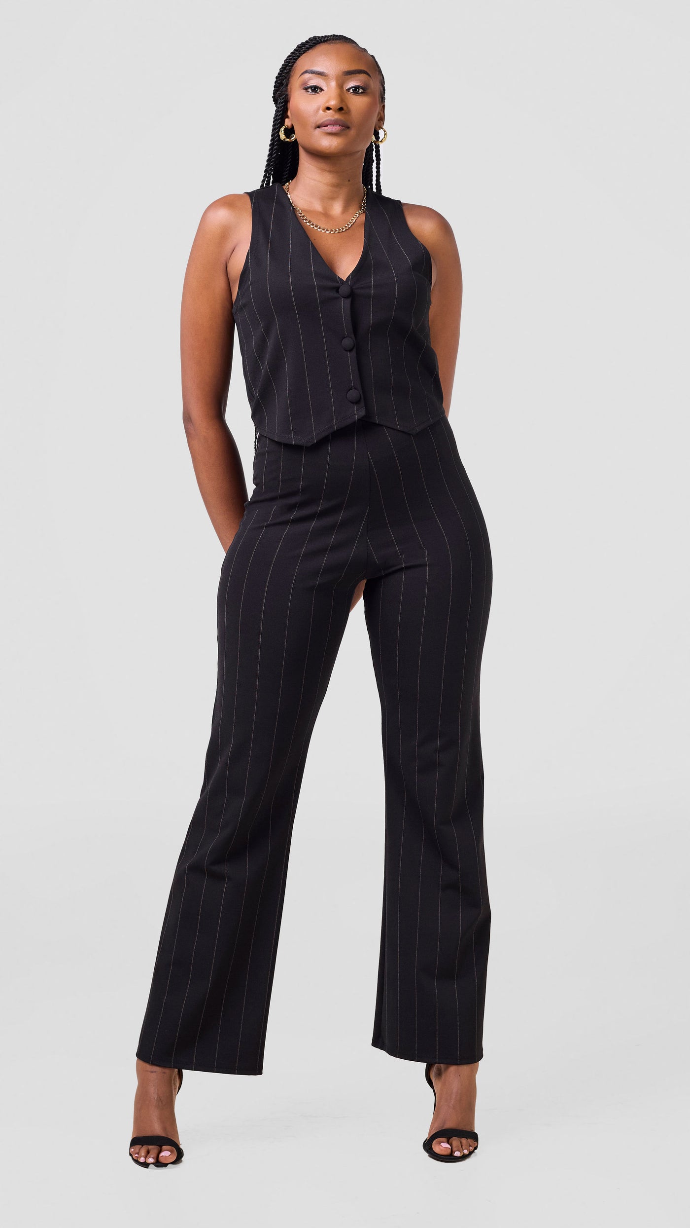 Vivo Lena Waistcoat - Black / White Stripes
