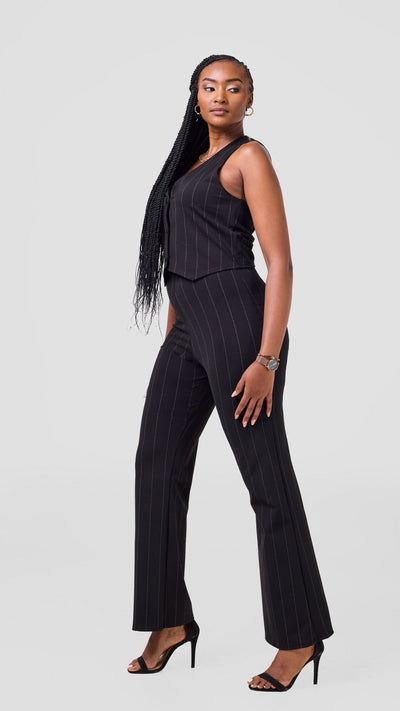 Vivo Lena Slim Fit Pants - Black / White Stripes
