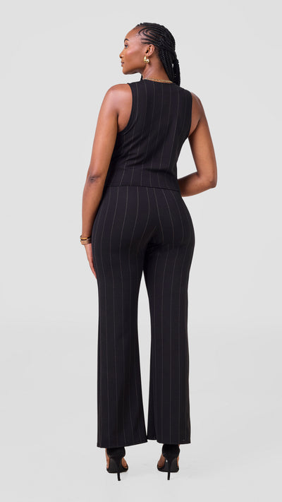 Vivo Lena Slim Fit Pants - Black / White Stripes