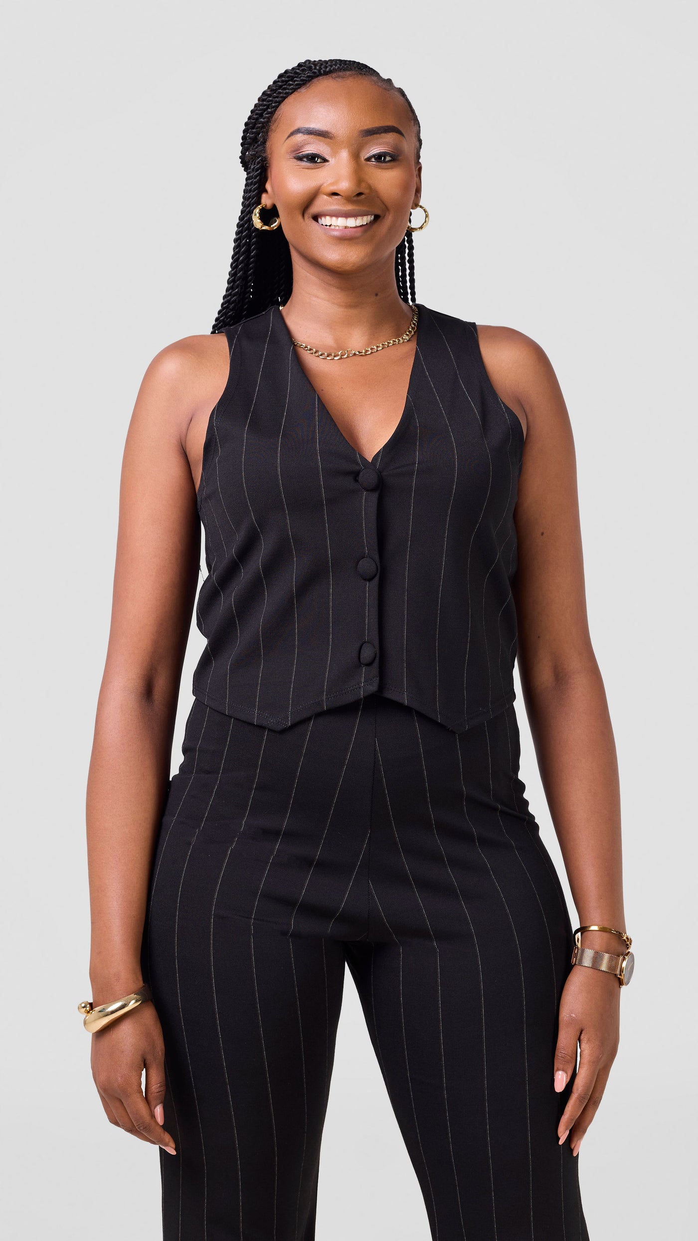 Vivo Lena Waistcoat - Black / White Stripes