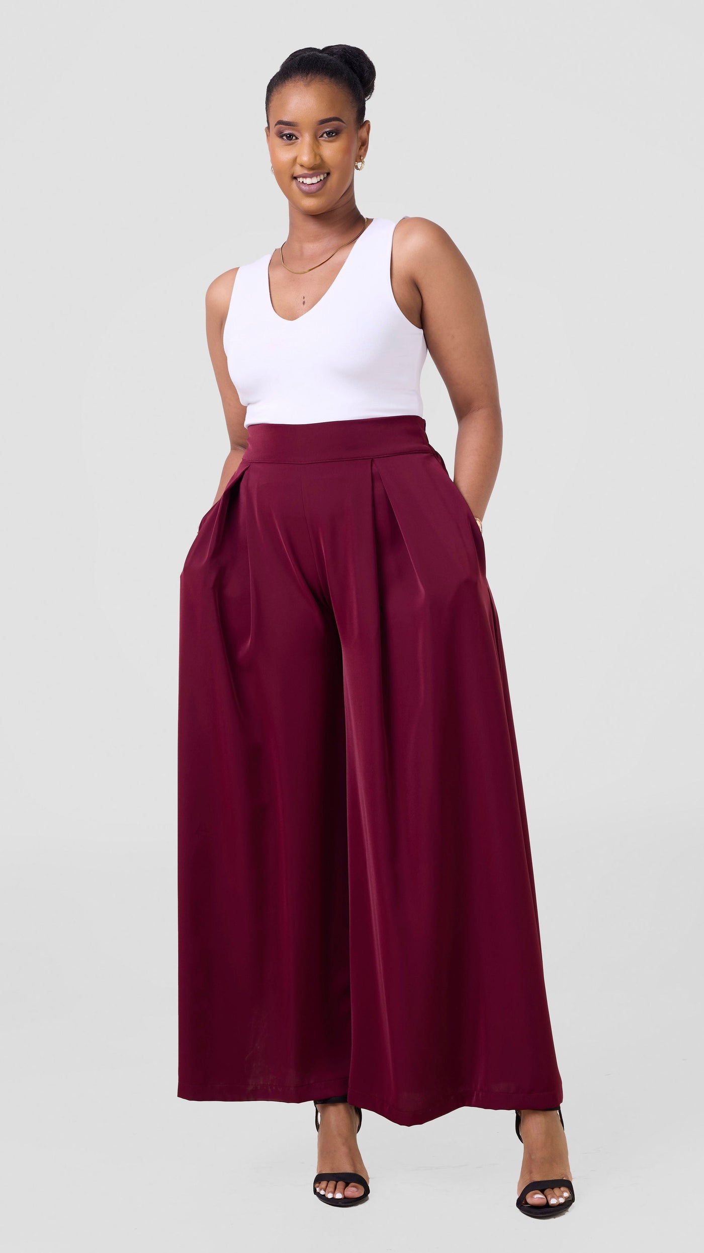 Vivo Hari Wide Leg Pants - Maroon