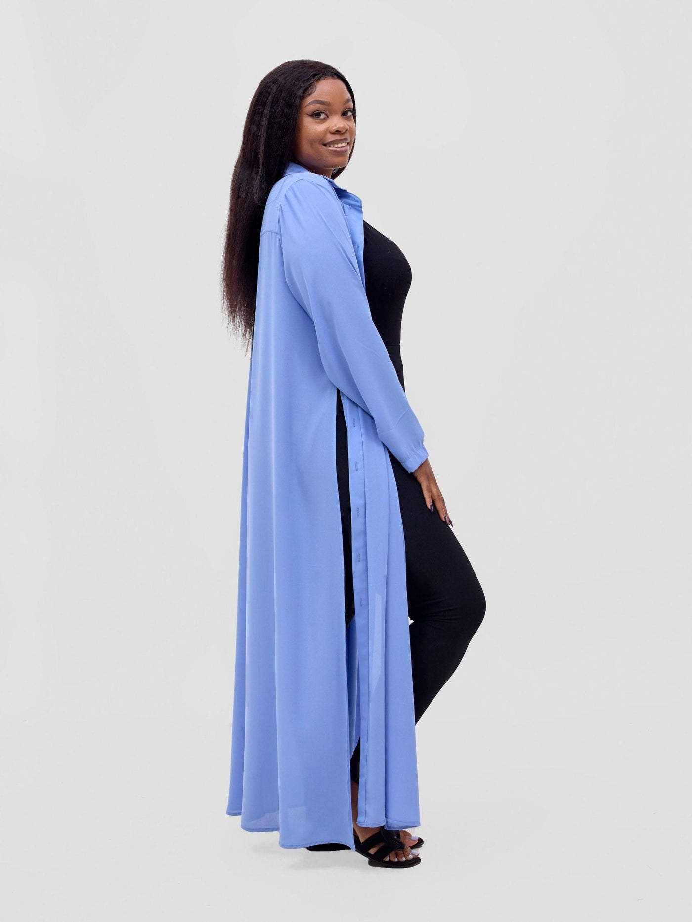 Vivo Wena High Slit Maxi Shirt - Blue - Shopzetu