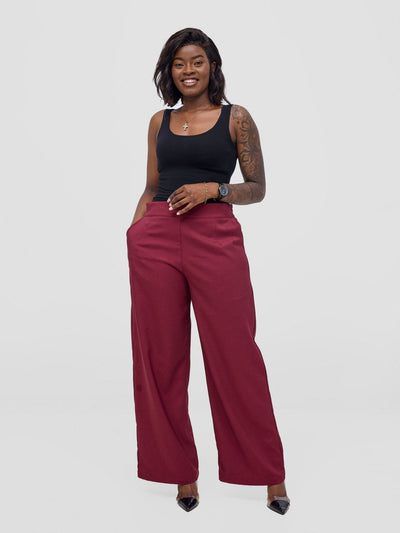 Vivo Niari straight leg Pants - Maroon - Shopzetu