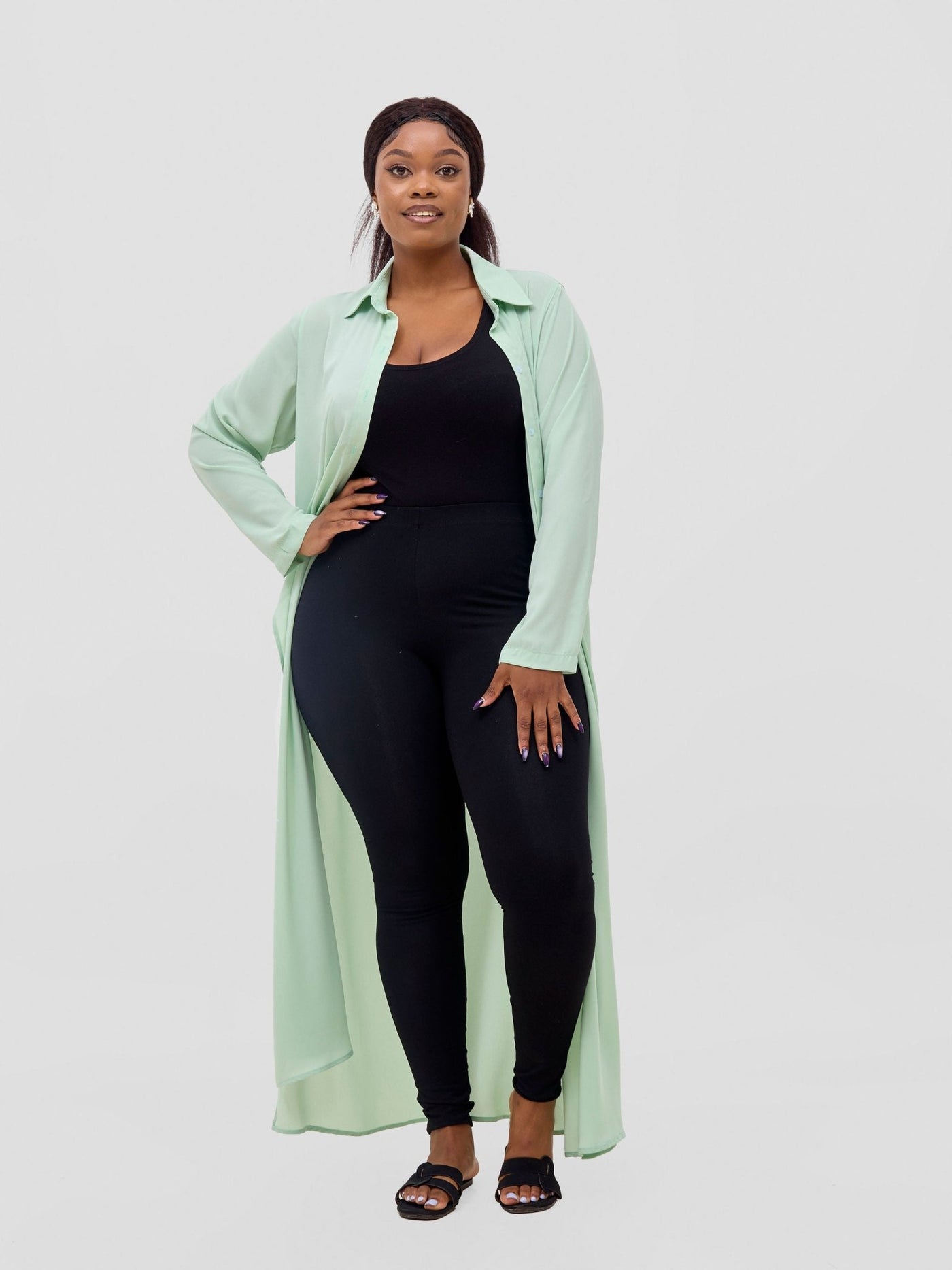 Vivo Wena High Slit Maxi Shirt - Sea Green - Shopzetu