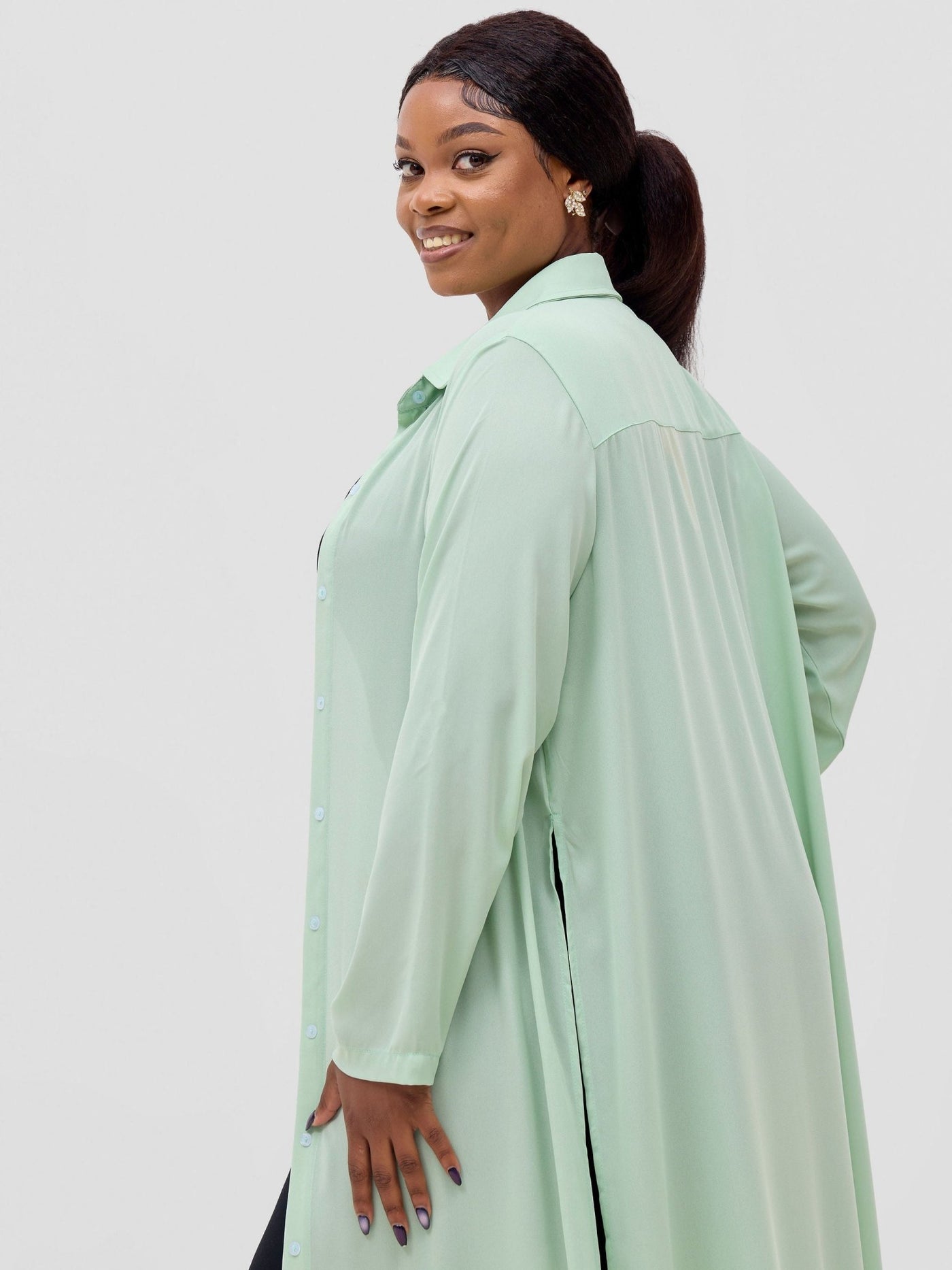 Vivo Wena High Slit Maxi Shirt - Sea Green - Shopzetu