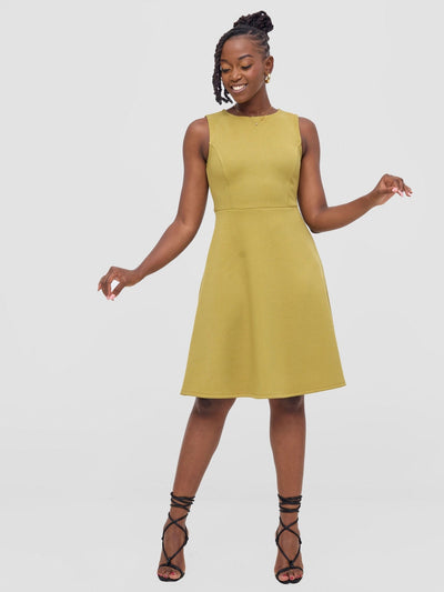 Vivo Niari Boat Neck Dress - Light Olive - Shopzetu