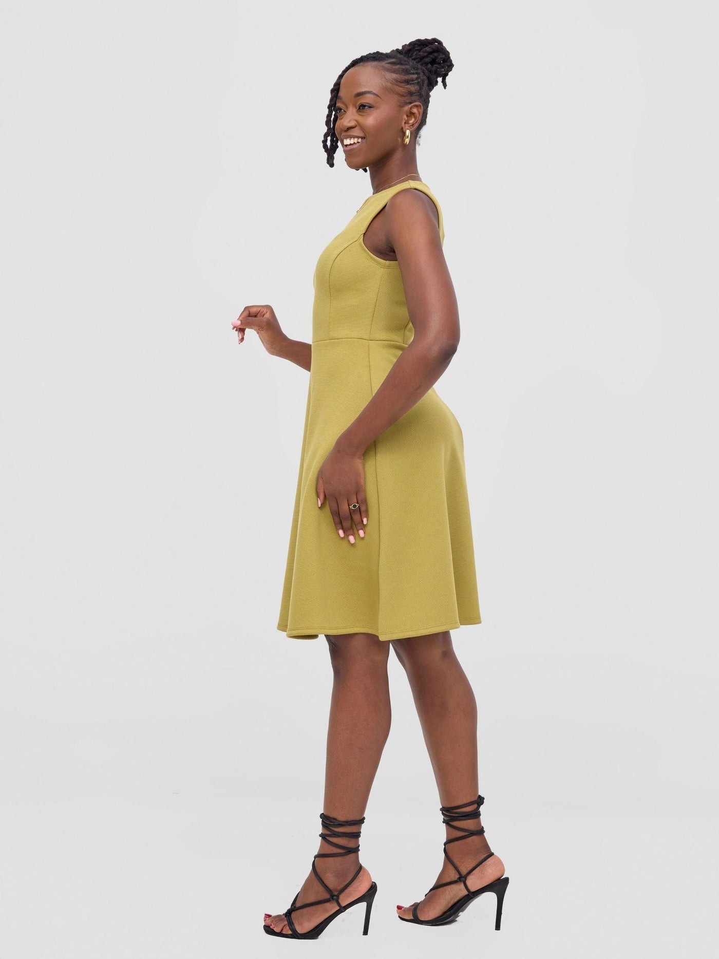 Vivo Niari Boat Neck Dress - Light Olive - Shopzetu