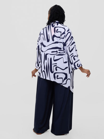 Vivo Serwa Asymmetric Top - White / Navy Sera Print - Shopzetu