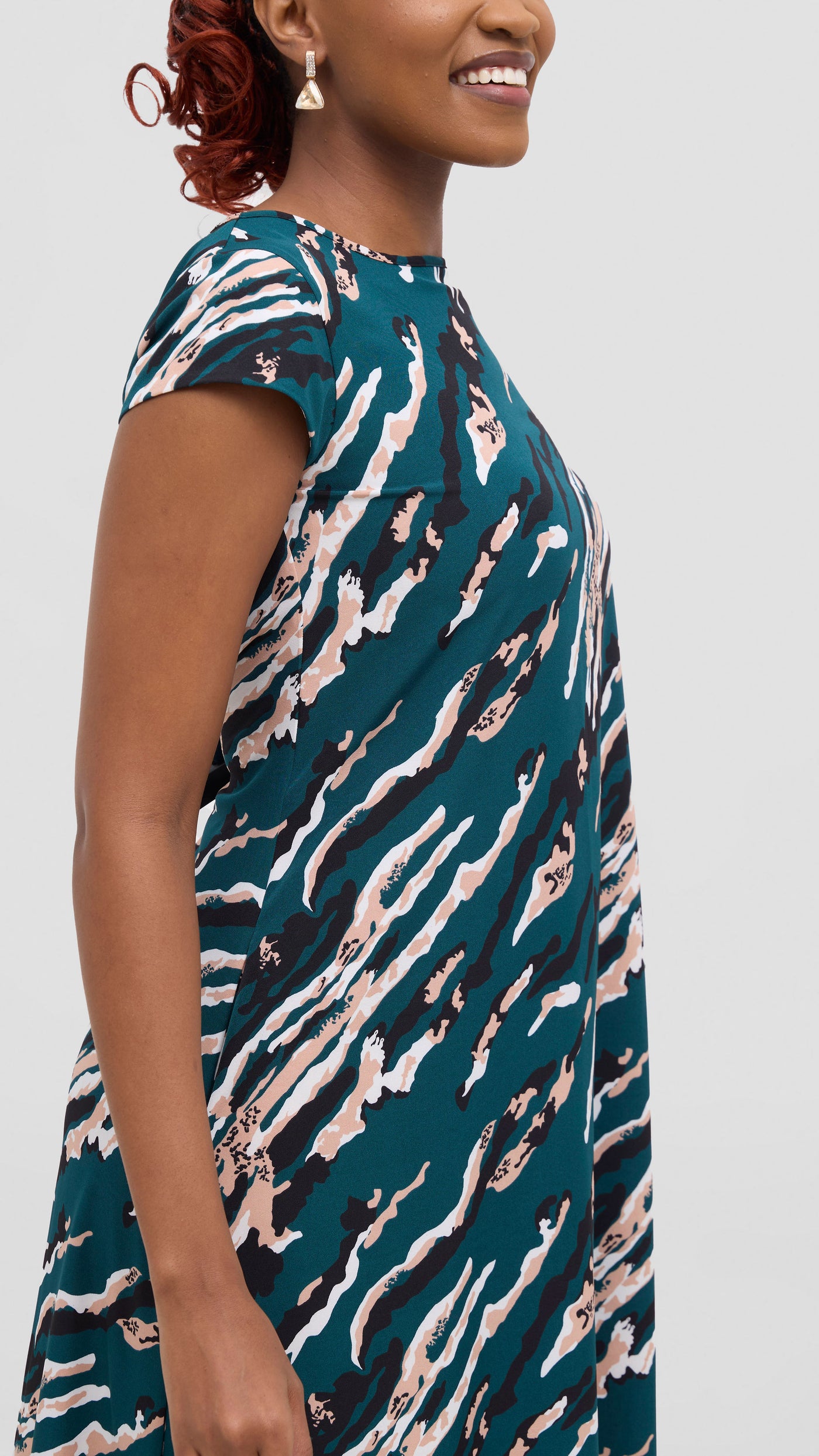 Vivo Basic Cap Sleeve Maxi Tent Dress - Dark Green / Black Print