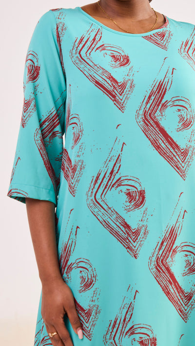 Vivo Maisha 3/4 Sleeve Maxi Dress - Sea Green / Dark Rust Iza Print