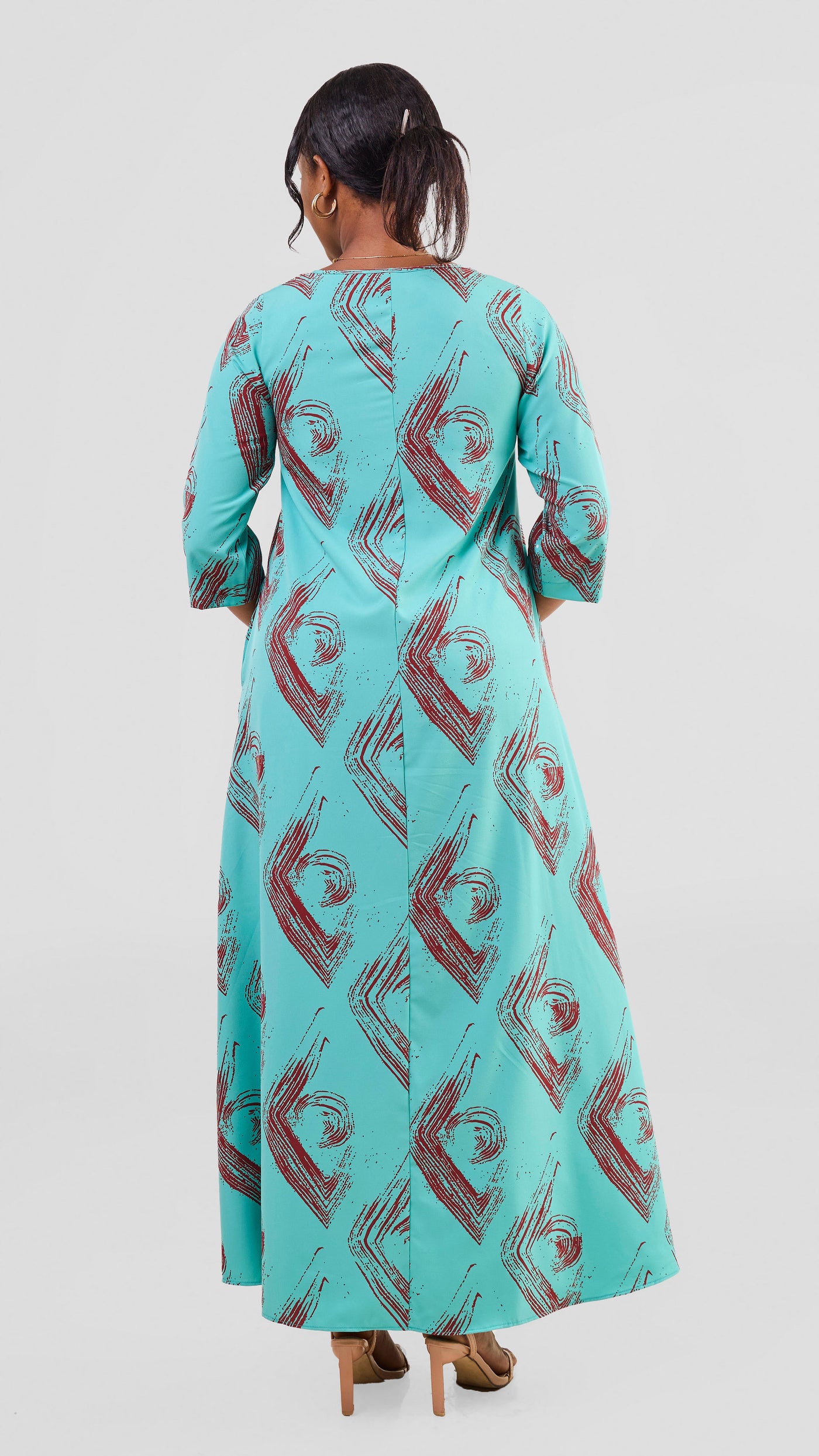 Vivo Maisha 3/4 Sleeve Maxi Dress - Sea Green / Dark Rust Iza Print