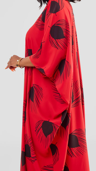 Vivo Ayla Maxi Kaftan Dress - Red / Black Fani Print
