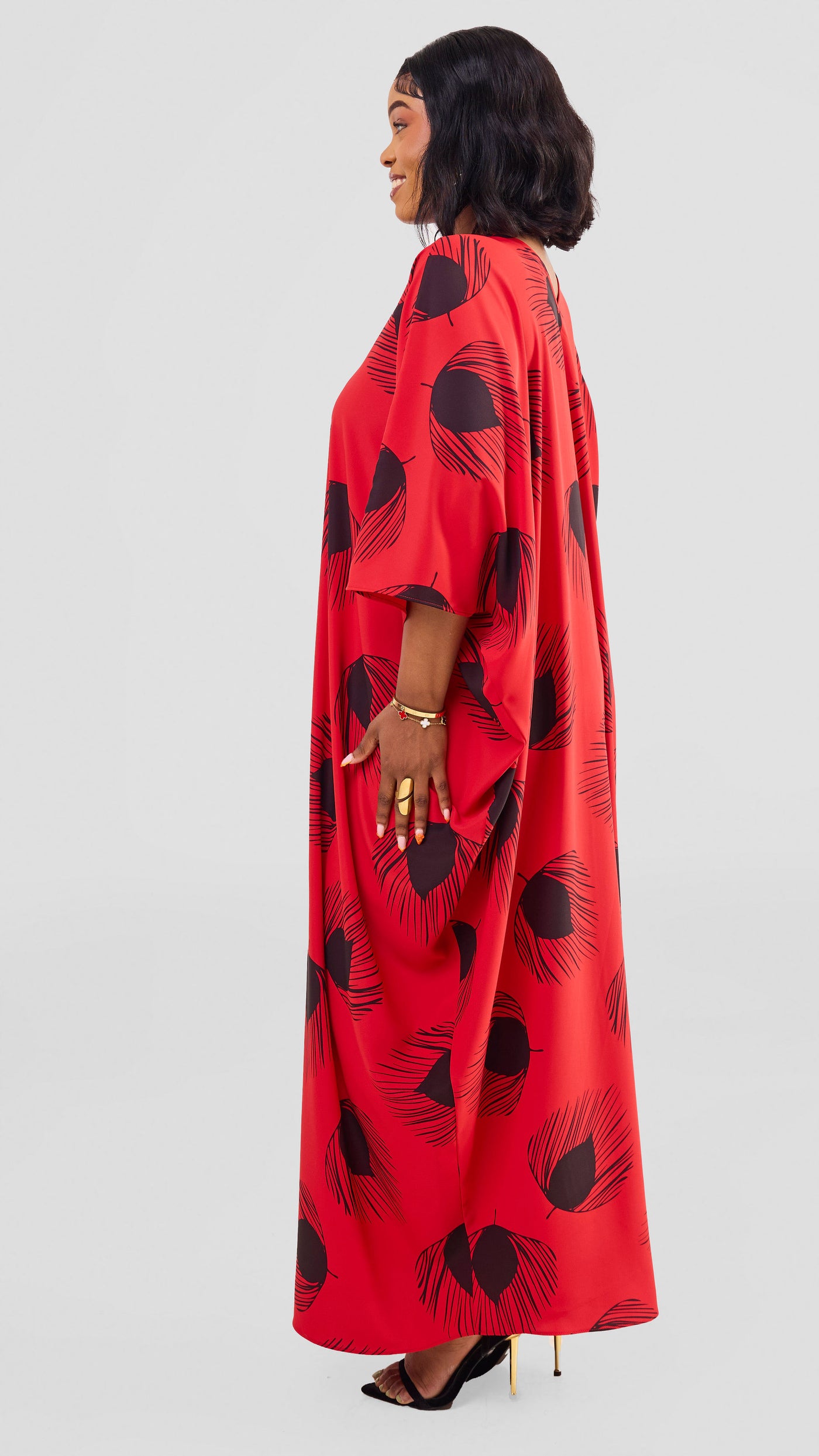 Vivo Ayla Maxi Kaftan Dress - Red / Black Fani Print