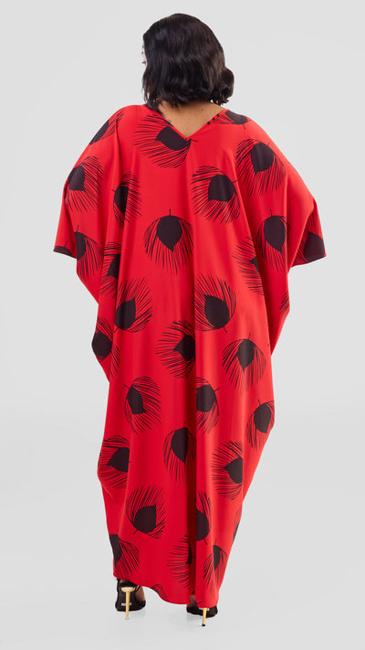Vivo Ayla Maxi Kaftan Dress - Red / Black Fani Print
