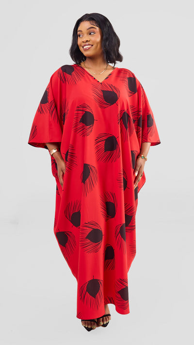 Vivo Ayla Maxi Kaftan Dress - Red / Black Fani Print