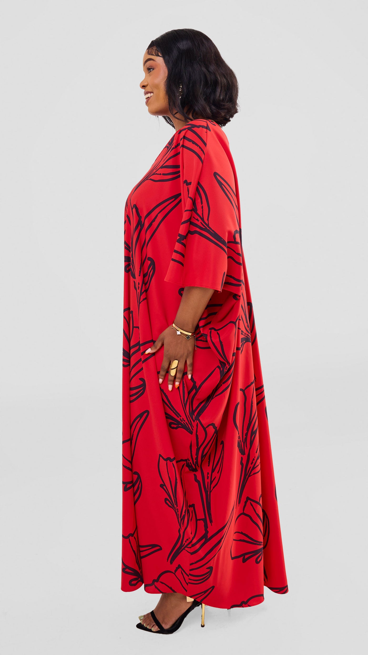 Vivo Ayla Maxi Kaftan Dress - Red / Navy Nola Print