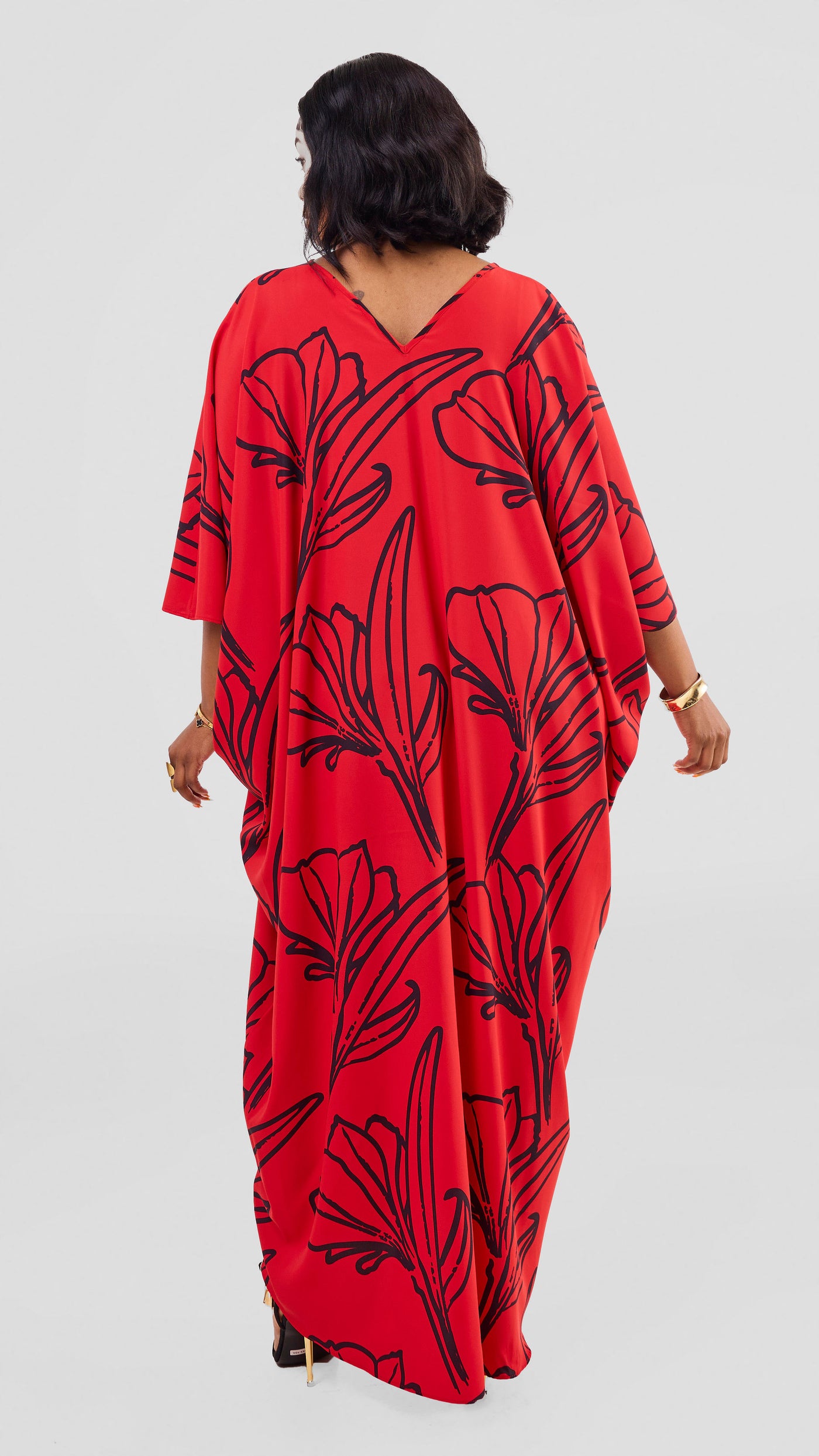 Vivo Ayla Maxi Kaftan Dress - Red / Navy Nola Print