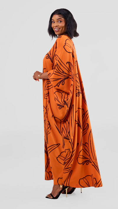 Vivo Ayla Maxi Kaftan Dress - Dark Orange / Brown Nola Print