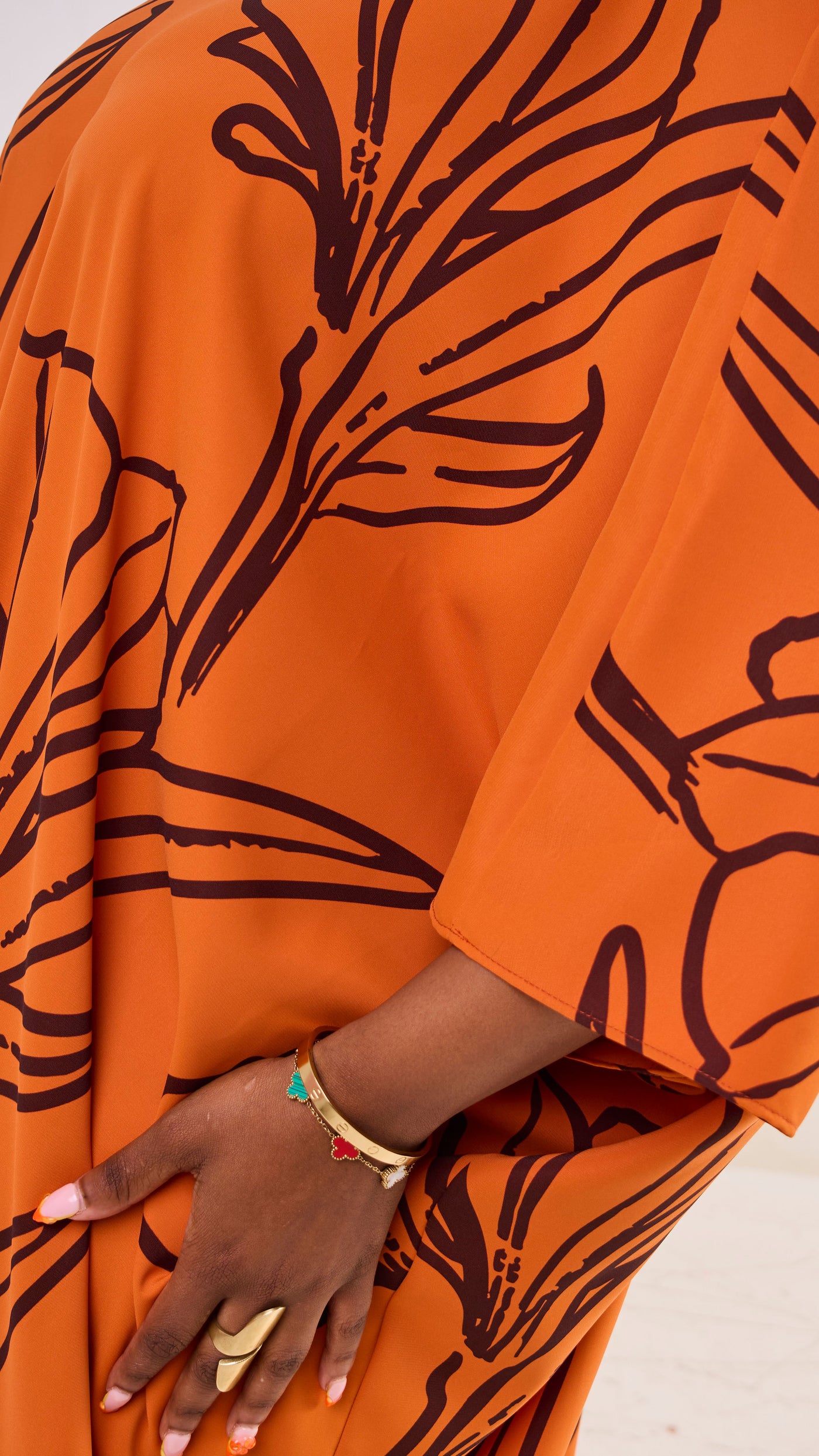 Vivo Ayla Maxi Kaftan Dress - Dark Orange / Brown Nola Print