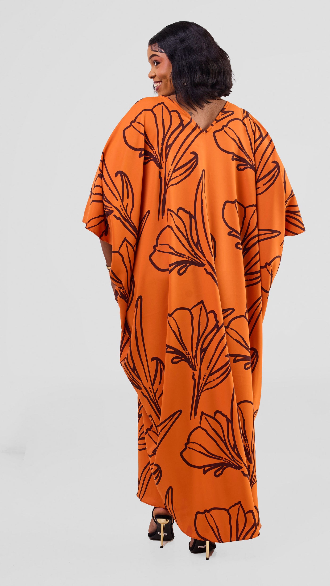 Vivo Ayla Maxi Kaftan Dress - Dark Orange / Brown Nola Print