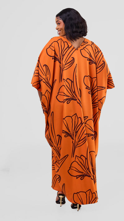 Vivo Ayla Maxi Kaftan Dress - Dark Orange / Brown Nola Print