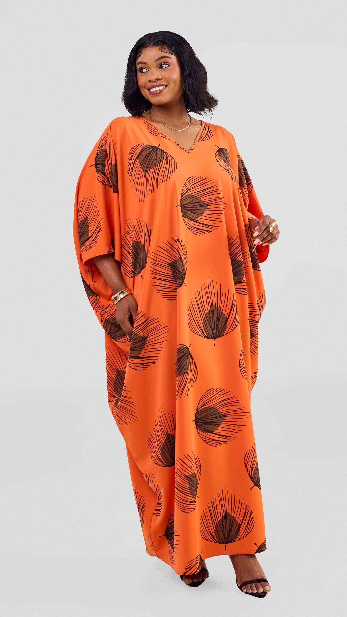 Vivo Ayla Maxi Kaftan Dress - Orange / Black Fani Print