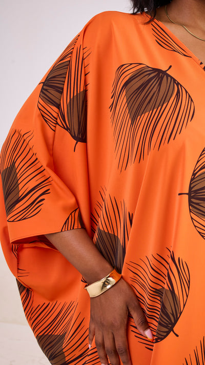 Vivo Ayla Maxi Kaftan Dress - Orange / Black Fani Print