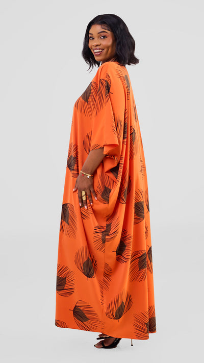 Vivo Ayla Maxi Kaftan Dress - Orange / Black Fani Print