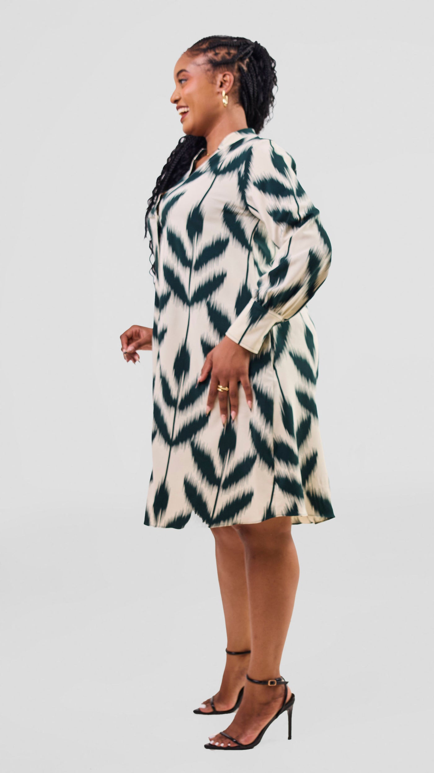 Vivo Kani Tent Shirt Dress - Dark Green / Cream Print