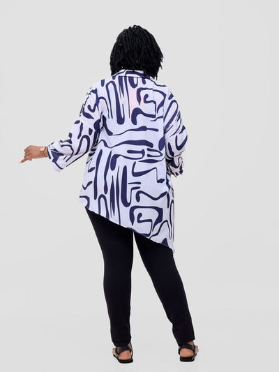Vivo Serwa Asymmetric Top - White / Navy Sera Print - Shopzetu