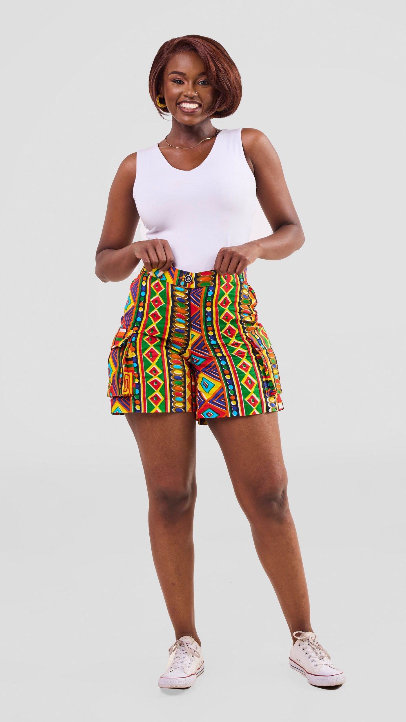Safari Anga Wide Shorts - Green / Orange Print