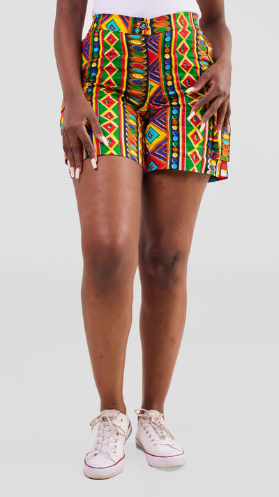 Safari Anga Wide Shorts - Green / Orange Print
