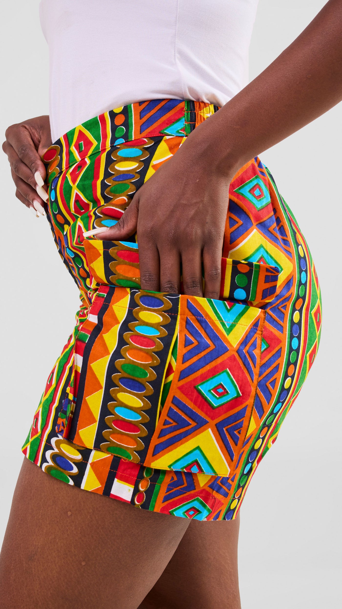 Safari Anga Wide Shorts - Green / Orange Print