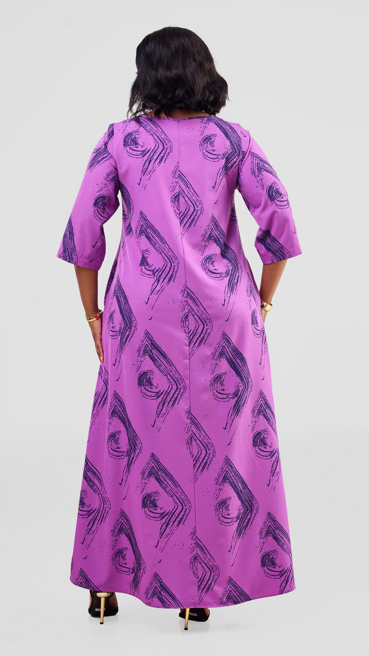 Vivo Maisha 3/4 Sleeve Maxi Dress - Purple / Navy Iza Print