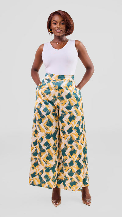 Vivo Chidii Wide Leg Pants - Mustard / Dark Teal Tulu Print