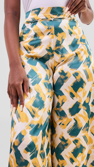 Vivo Chidii Wide Leg Pants - Mustard / Dark Teal Tulu Print