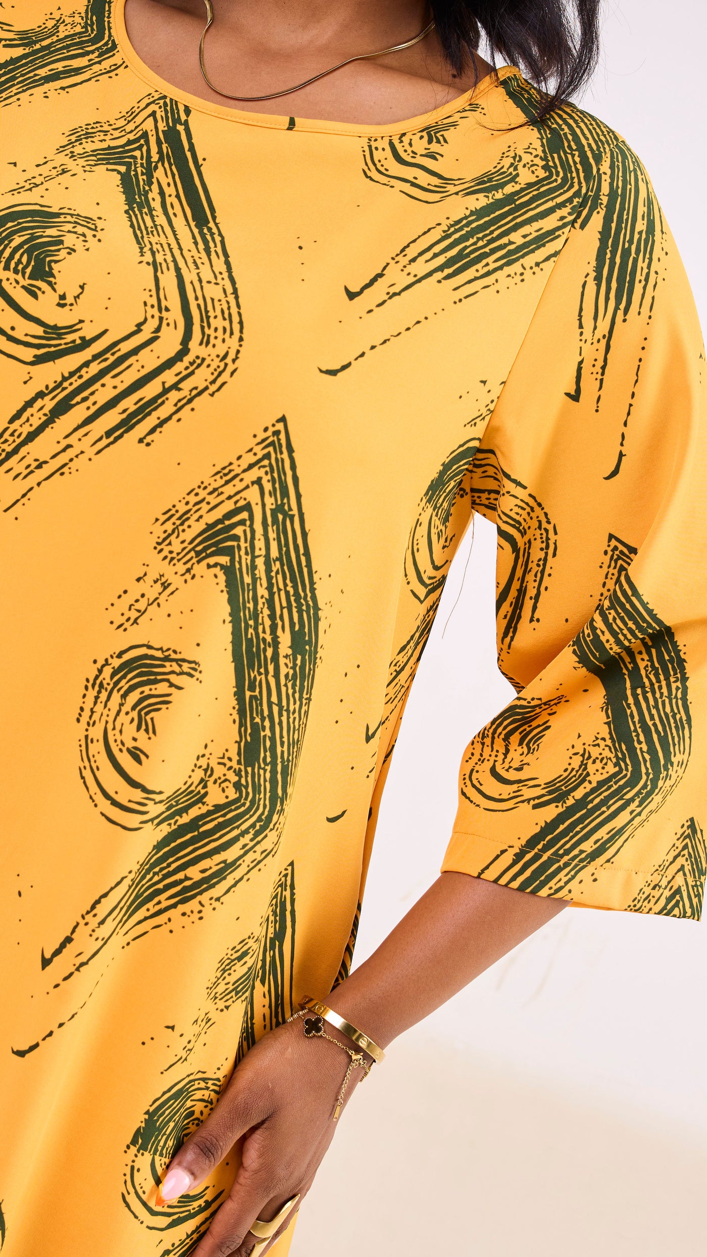 Vivo Maisha 3/4 Sleeve Maxi Dress - Mustard / Green Iza Print