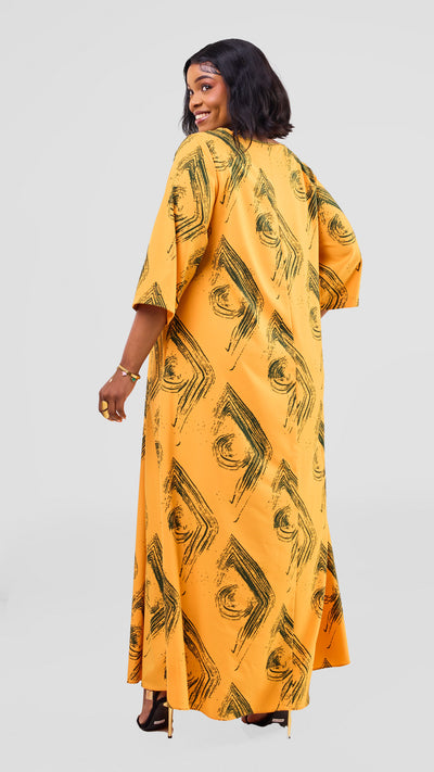 Vivo Maisha 3/4 Sleeve Maxi Dress - Mustard / Green Iza Print