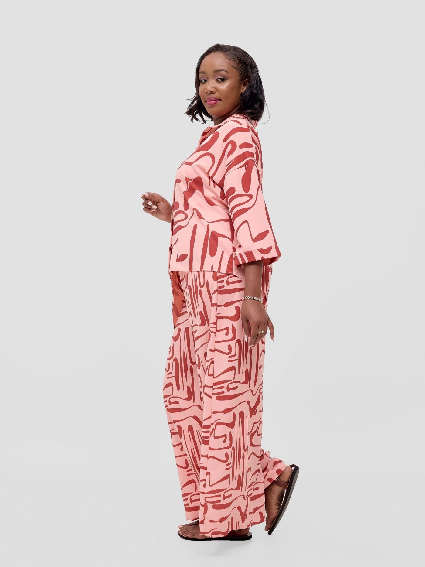 Vivo Serwa Crepe Pants - Peach / Rust Sera Print - Shopzetu