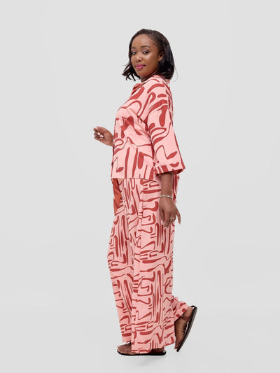Vivo Serwa Crepe Pants - Peach / Rust Sera Print - Shopzetu