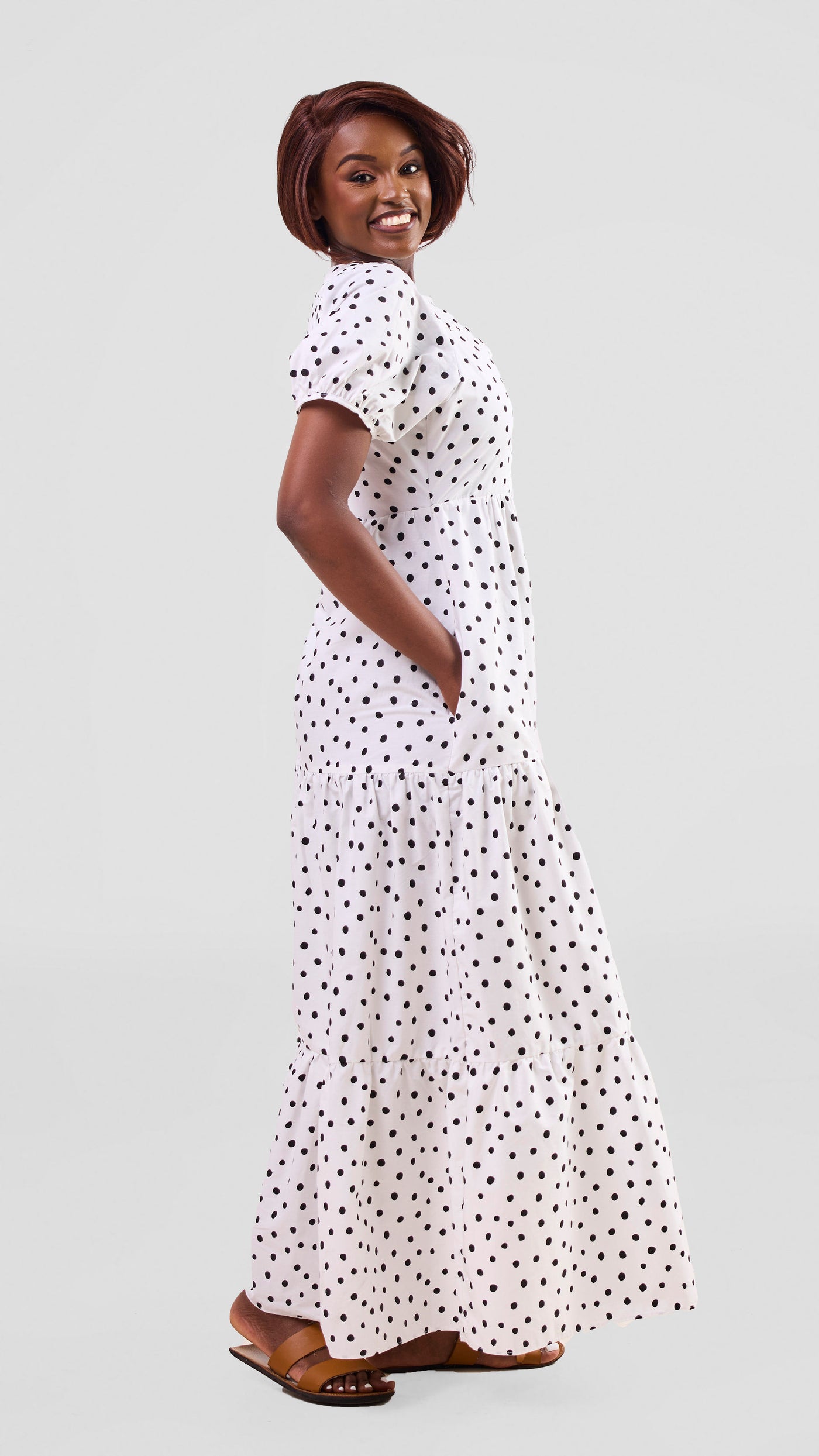 Safari Nazari Three Tiered Maxi Dress - White / Black Polka Dot Print