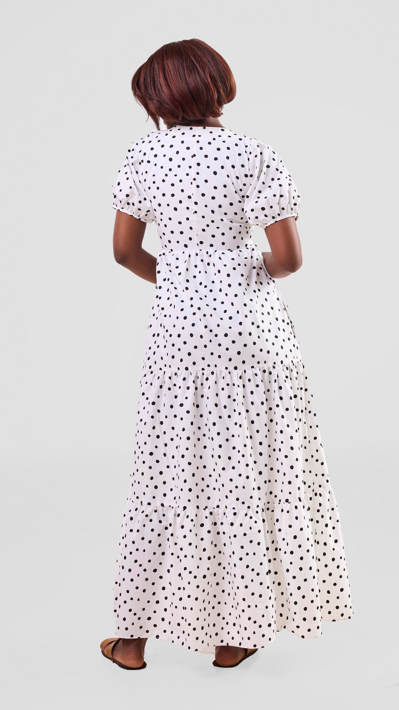 Safari Nazari Three Tiered Maxi Dress - White / Black Polka Dot Print