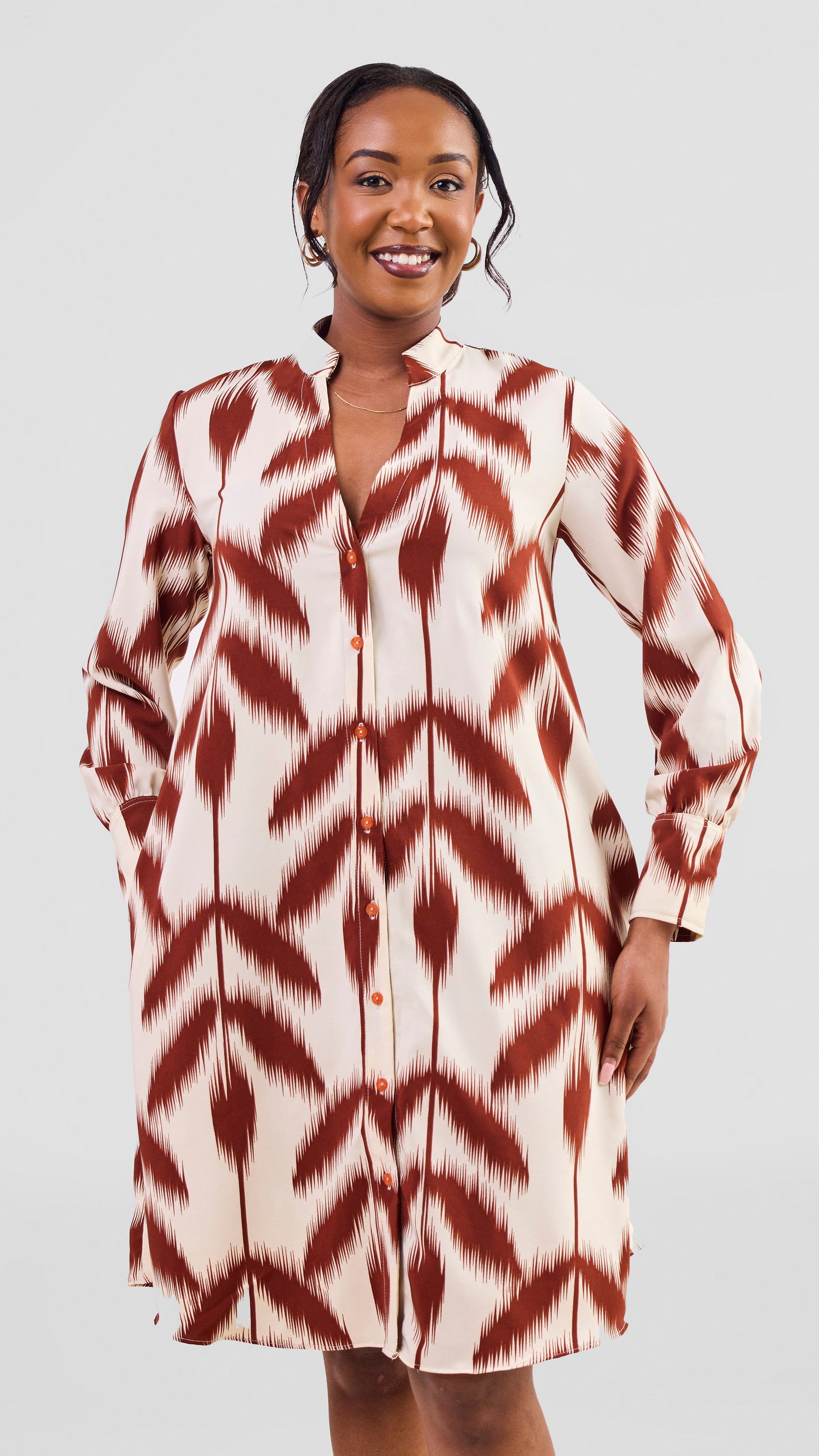 Vivo Kani Tent Shirt Dress - Rust / Cream Print