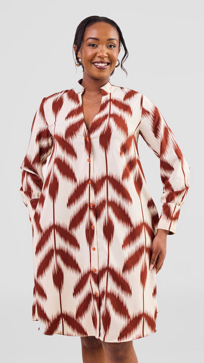 Vivo Kani Tent Shirt Dress - Rust / Cream Print