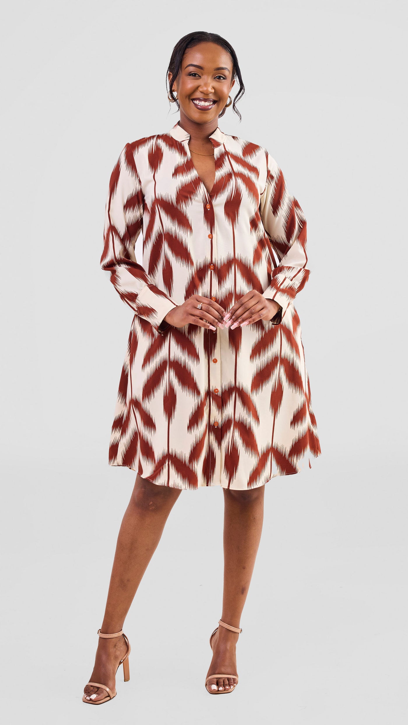 Vivo Kani Tent Shirt Dress - Rust / Cream Print