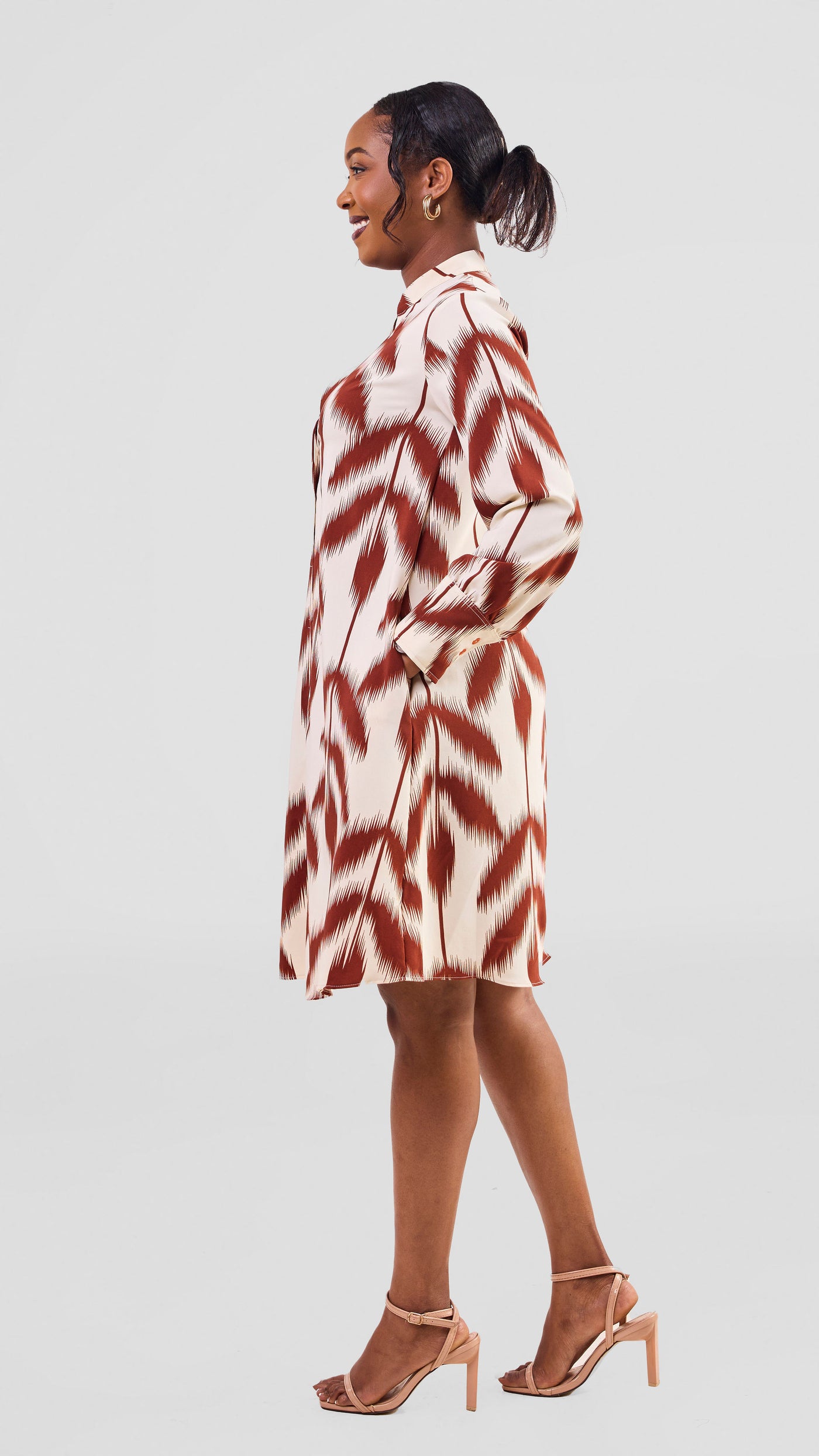 Vivo Kani Tent Shirt Dress - Rust / Cream Print