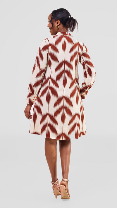 Vivo Kani Tent Shirt Dress - Rust / Cream Print