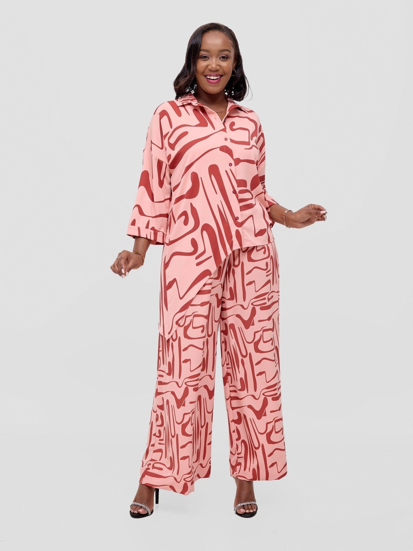 Vivo Serwa Asymmetric Top - Peach / Rust Sera Print - Shopzetu