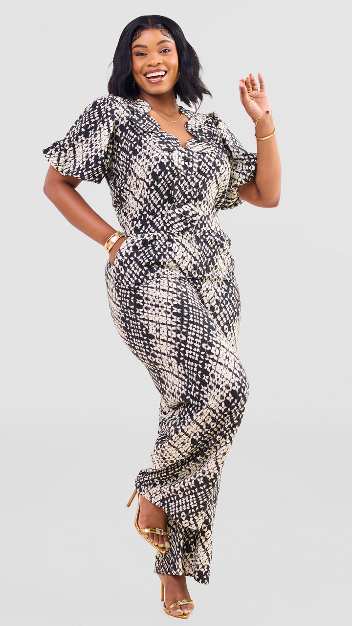 Inroses Linen Onyx Jumpsuit - Black / White