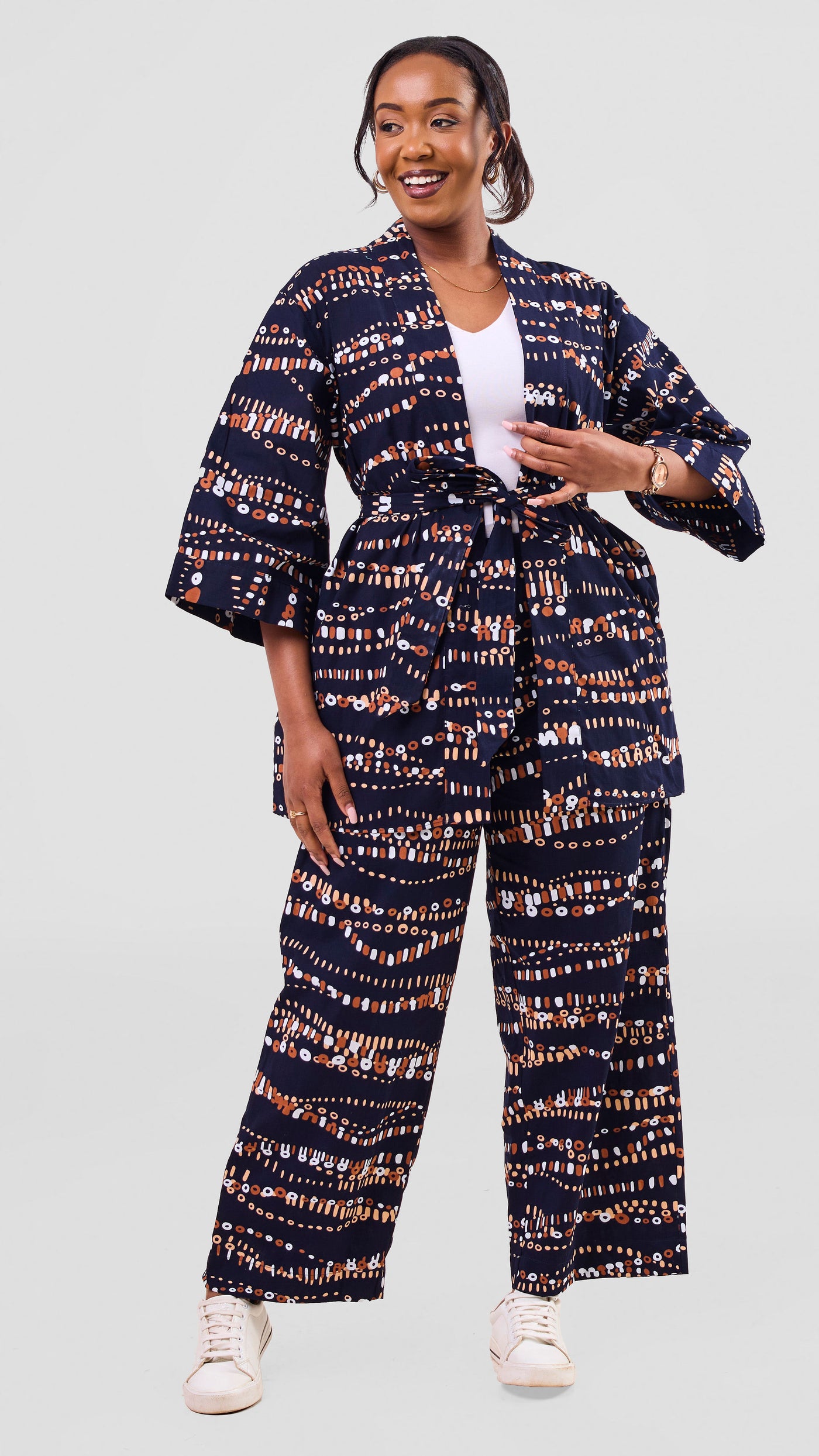Vivo Kitenge Wide Leg Pants -    Navy / Brown Chiku Print